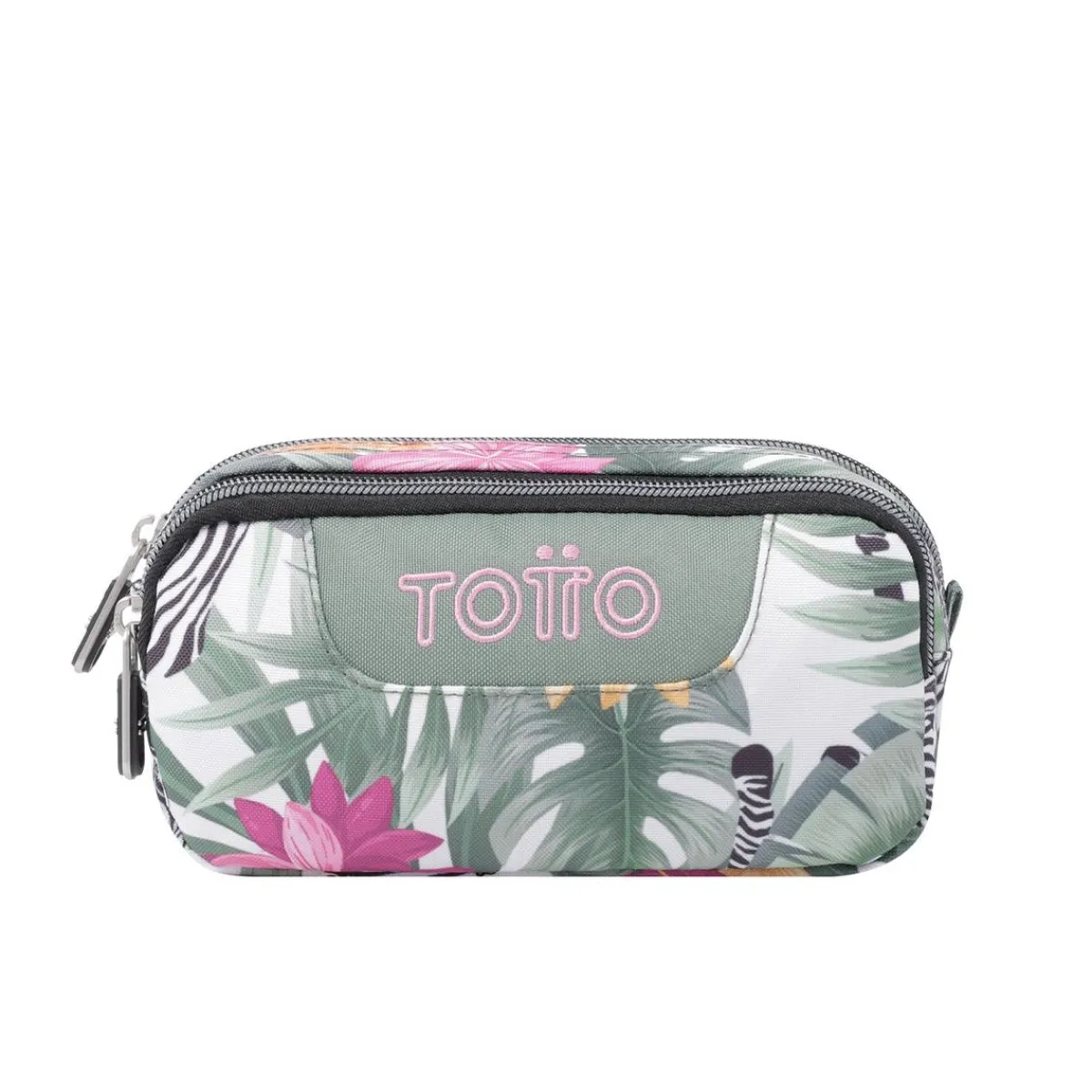 TOTTO Material Escolar*- Estuche escolar dos compartimentos tropical cebras Sobre