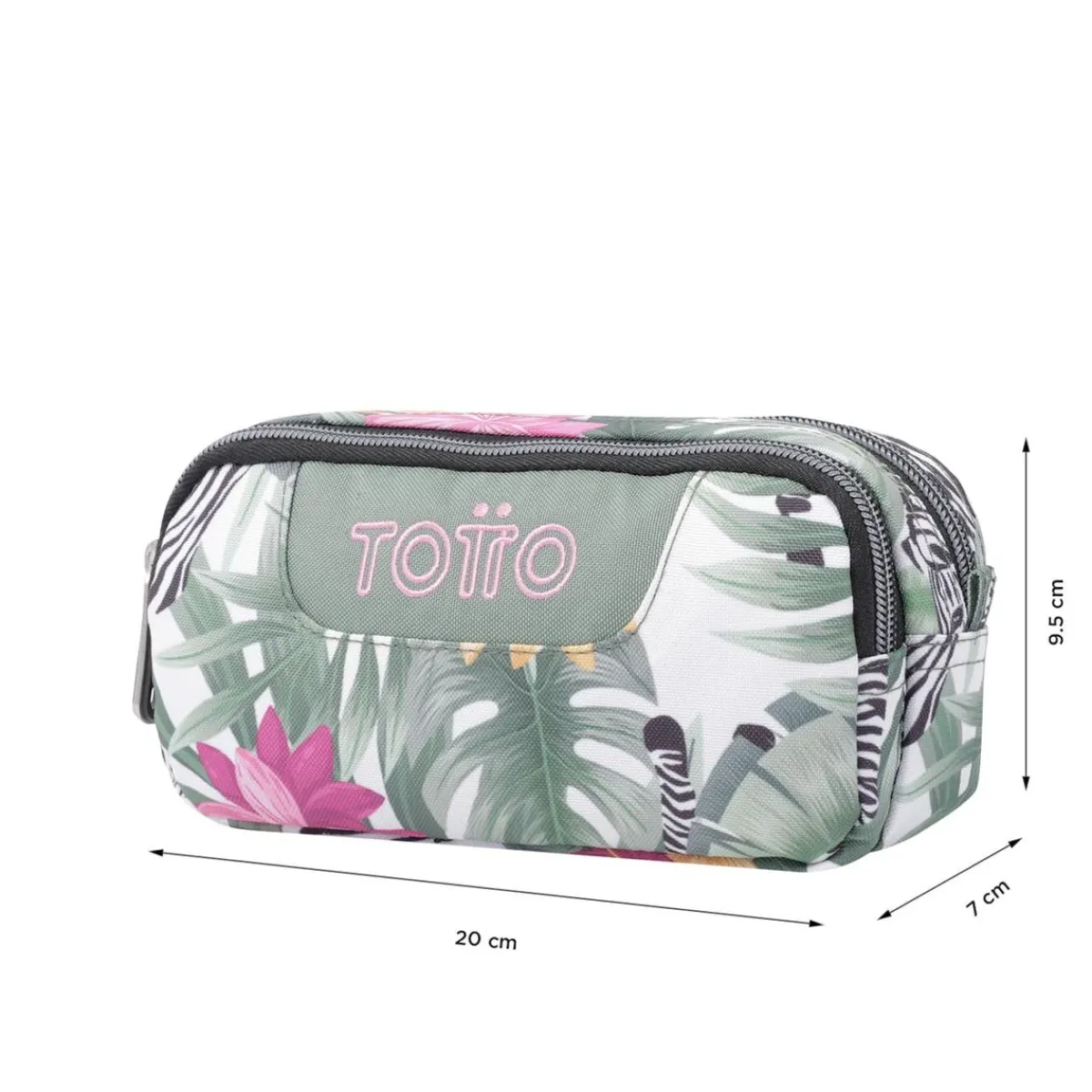 TOTTO Material Escolar*- Estuche escolar dos compartimentos tropical cebras Sobre