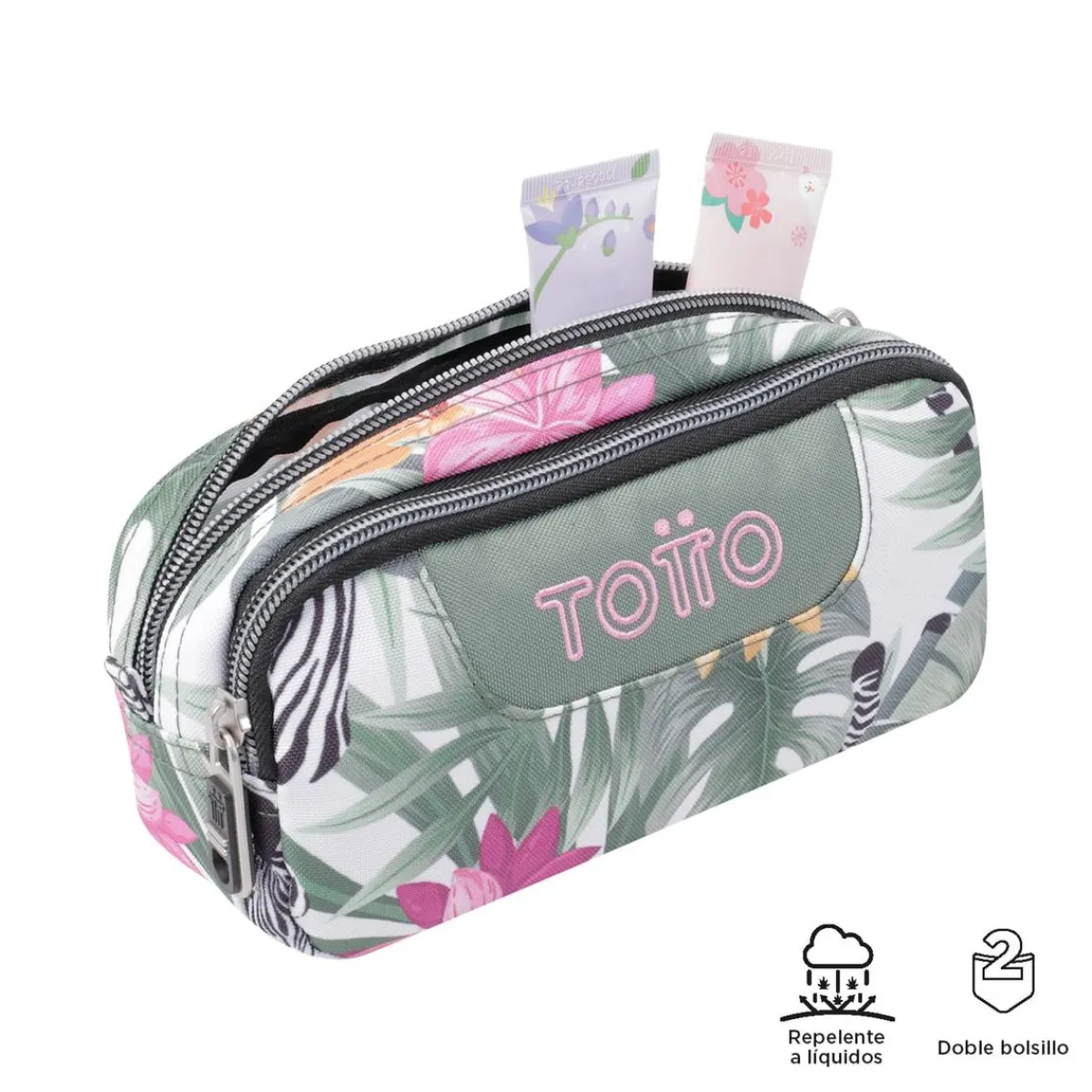 TOTTO Material Escolar*- Estuche escolar dos compartimentos tropical cebras Sobre