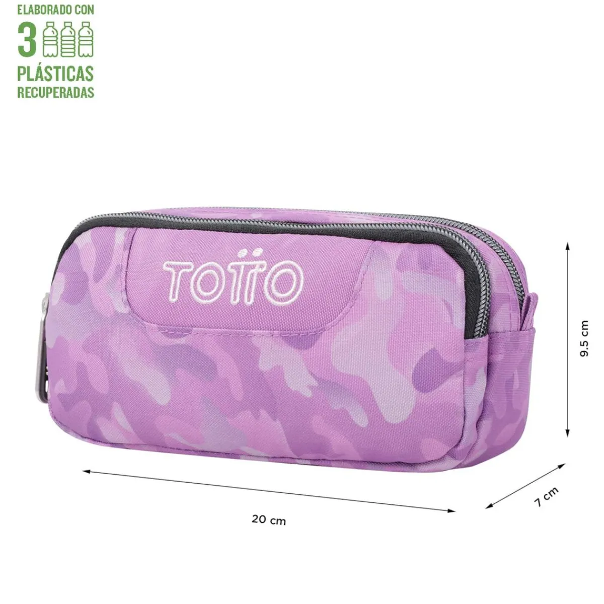 TOTTO Material Escolar*- Estuche escolar dos compartimentos camuflaje rosa Sobre