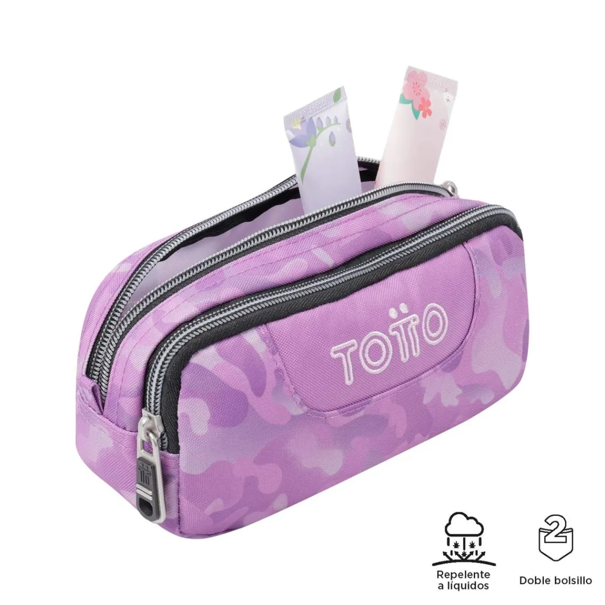 TOTTO Material Escolar*- Estuche escolar dos compartimentos camuflaje rosa Sobre
