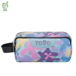 TOTTO Material Escolar*- Estuche escolar tres compartimentos flores hawaianas Agapec