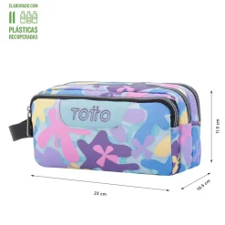TOTTO Material Escolar*- Estuche escolar tres compartimentos flores hawaianas Agapec
