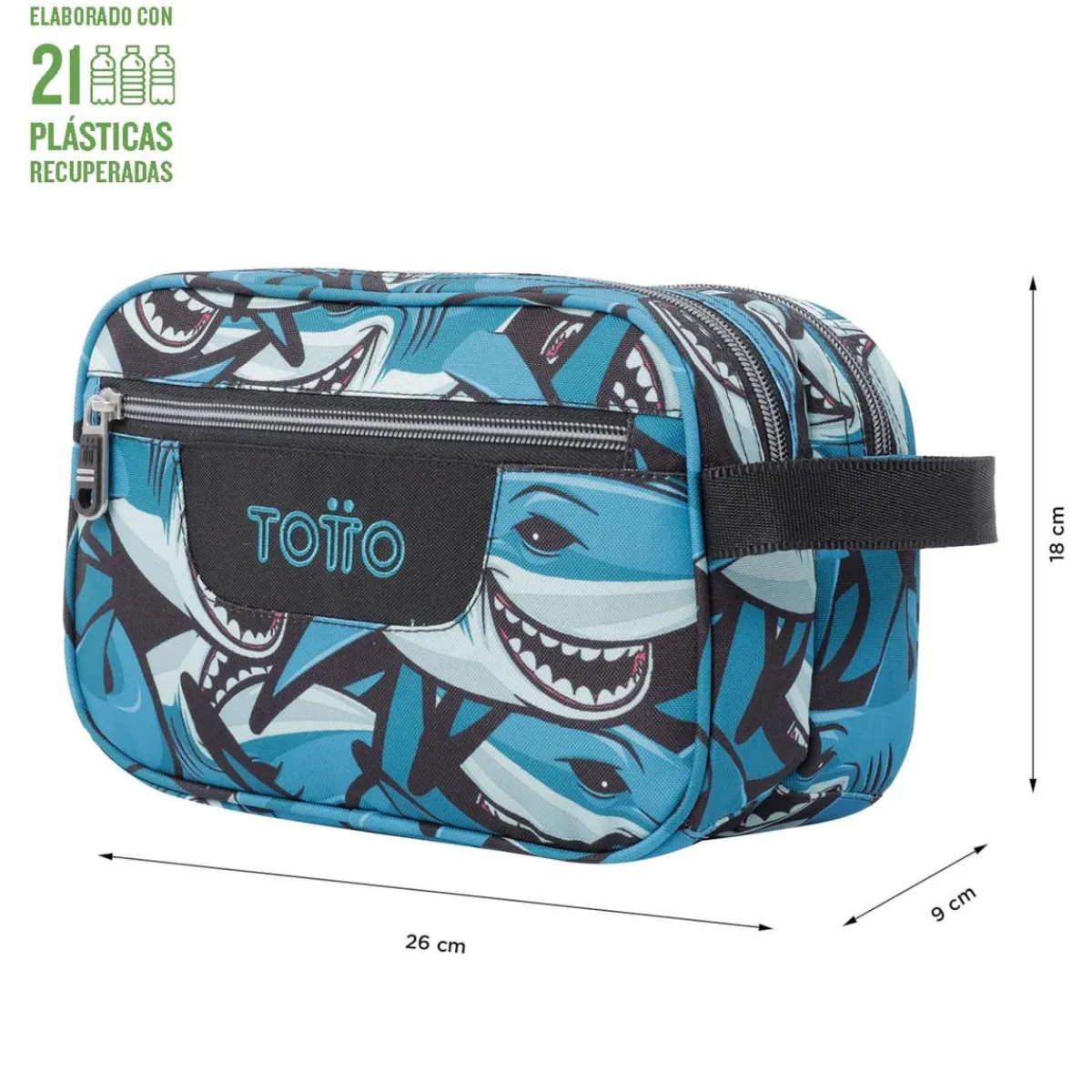 TOTTO Material Escolar*- Estuche escolar tres compartimentos tiburones Plastilina