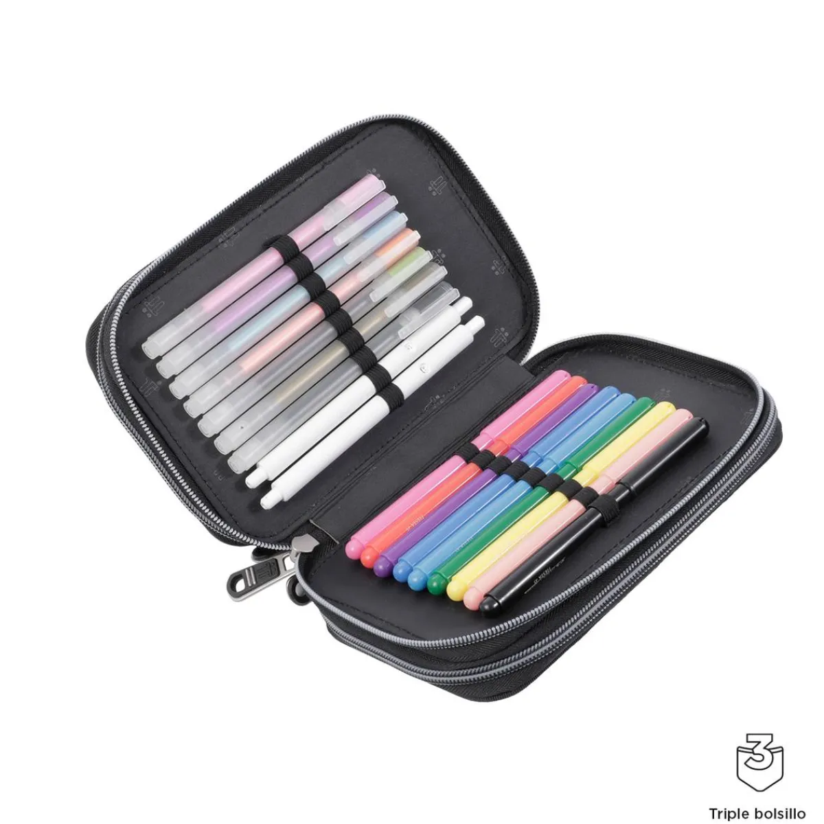 TOTTO Material Escolar*- Estuche escolar tres compartimentos manga Pluma