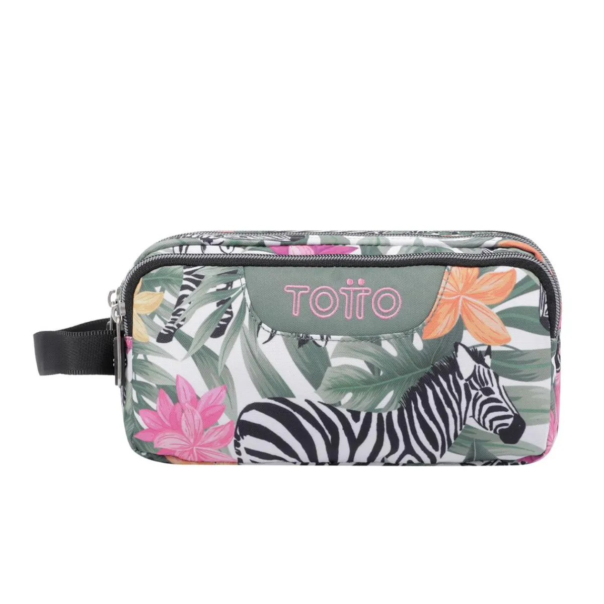 TOTTO Material Escolar*- Estuche escolar tres compartimentos tropical cebras Agapec
