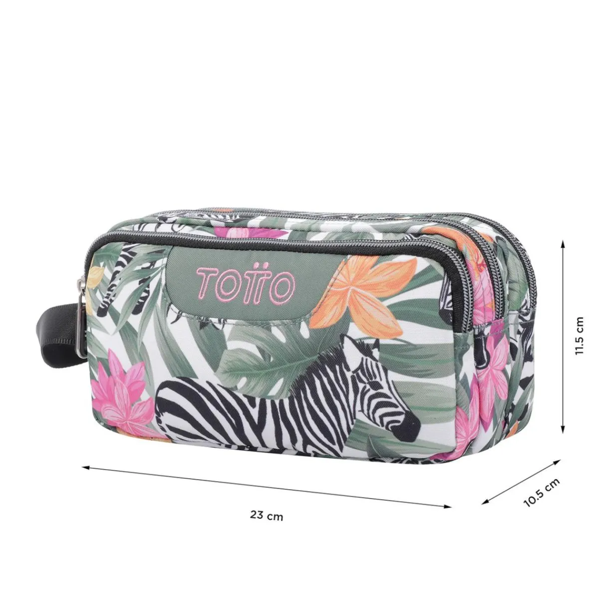 TOTTO Material Escolar*- Estuche escolar tres compartimentos tropical cebras Agapec
