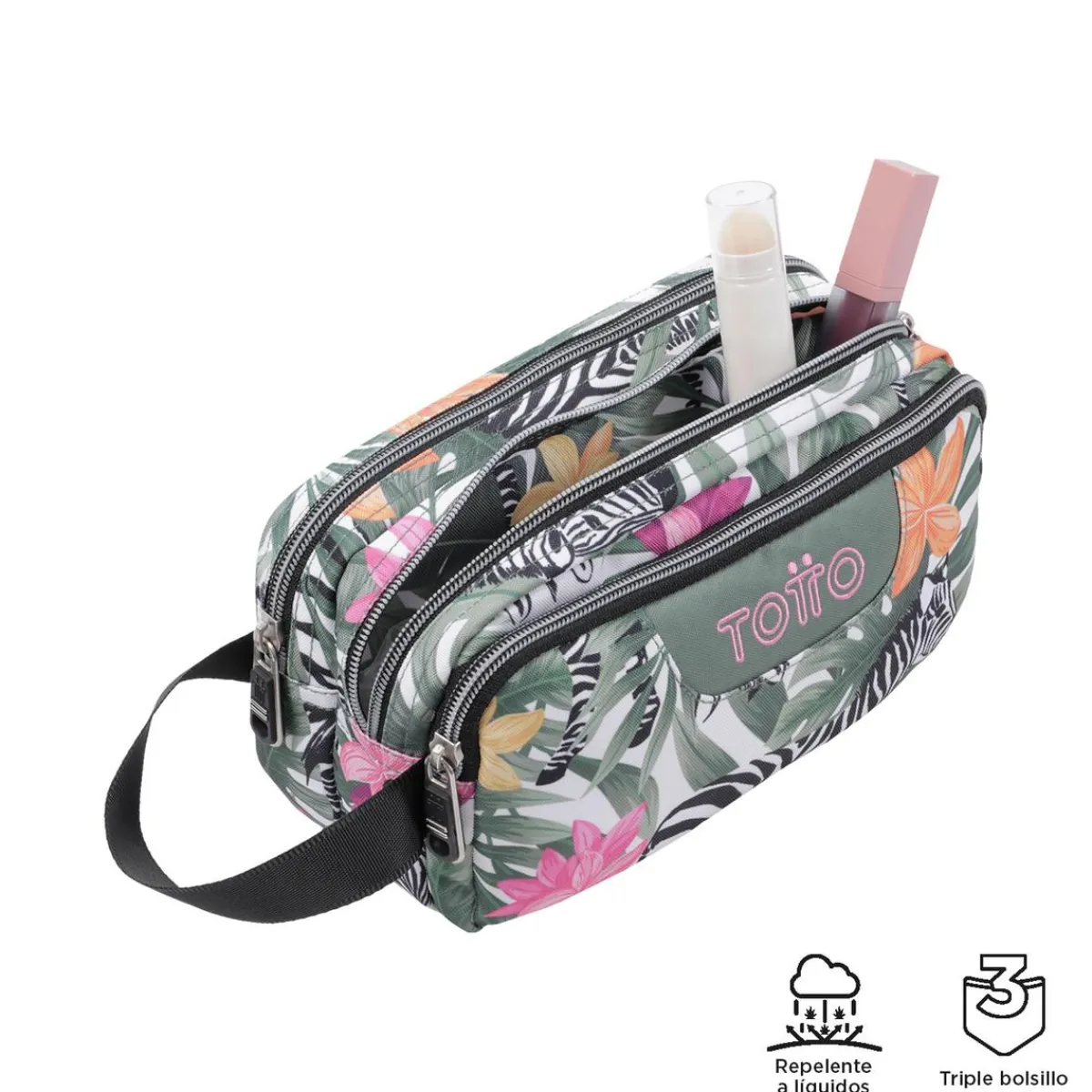 TOTTO Material Escolar*- Estuche escolar tres compartimentos tropical cebras Agapec