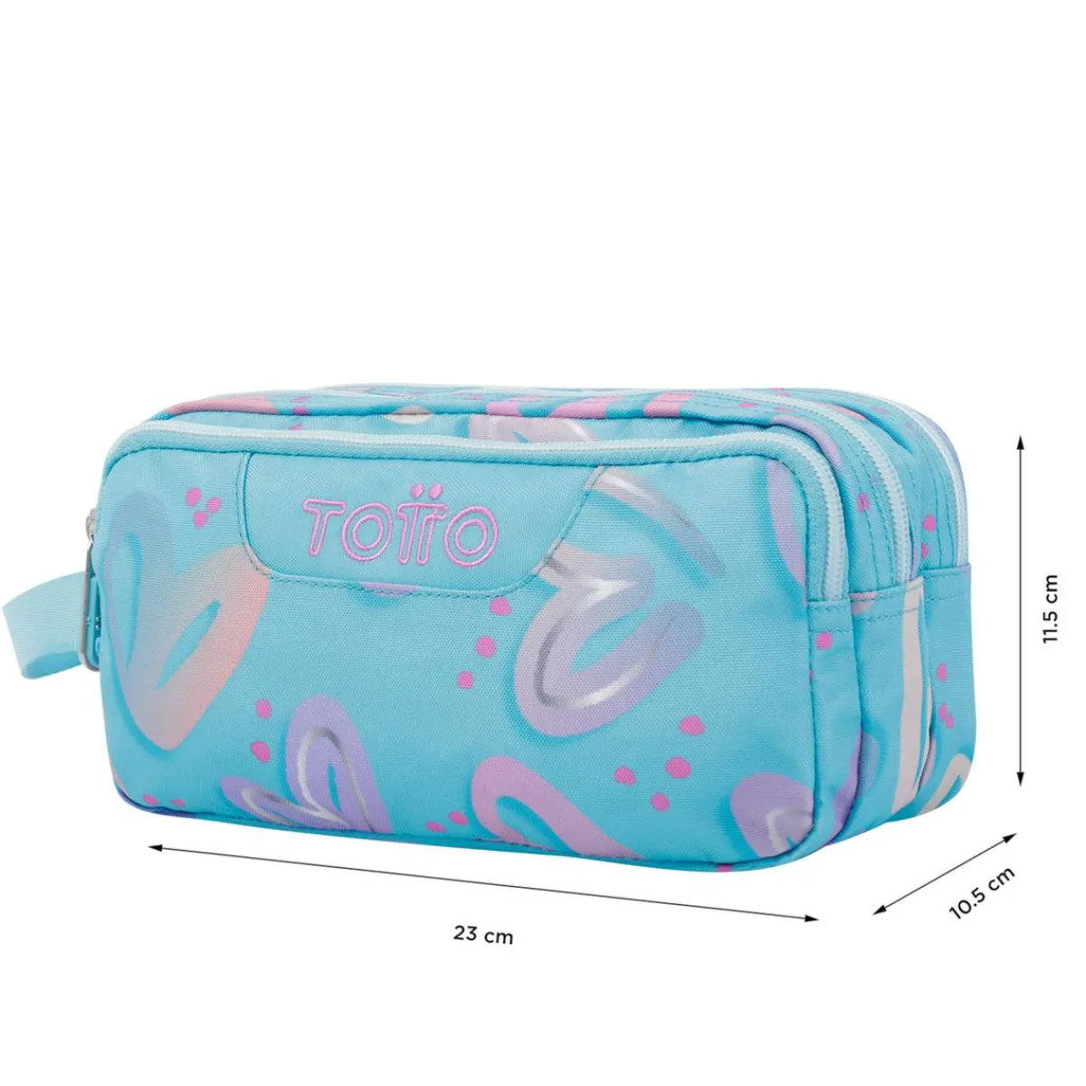 TOTTO Material Escolar*- Estuche escolar tres compartimentos corazones pintados Agapec