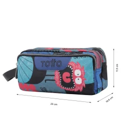 TOTTO Material Escolar*- Estuche escolar tres compartimentos cyber monstruos Agapec