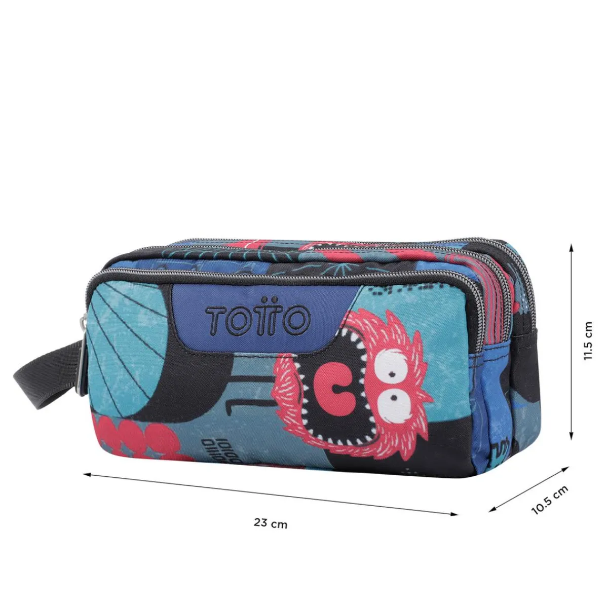 TOTTO Material Escolar*- Estuche escolar tres compartimentos cyber monstruos Agapec