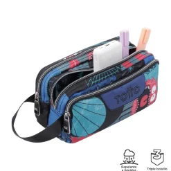 TOTTO Material Escolar*- Estuche escolar tres compartimentos cyber monstruos Agapec