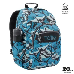 TOTTO Material Escolar*- Mochila escolar adaptable a carro tiburones Acuareles