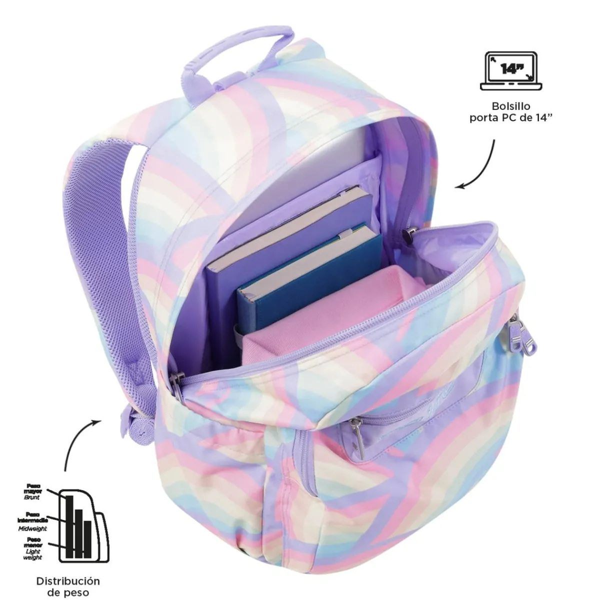 TOTTO Material Escolar*- Mochila escolar adaptable a carro arcoíris Acuareles