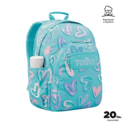 TOTTO Material Escolar*- Mochila escolar adaptable a carro corazones pintados Acuareles