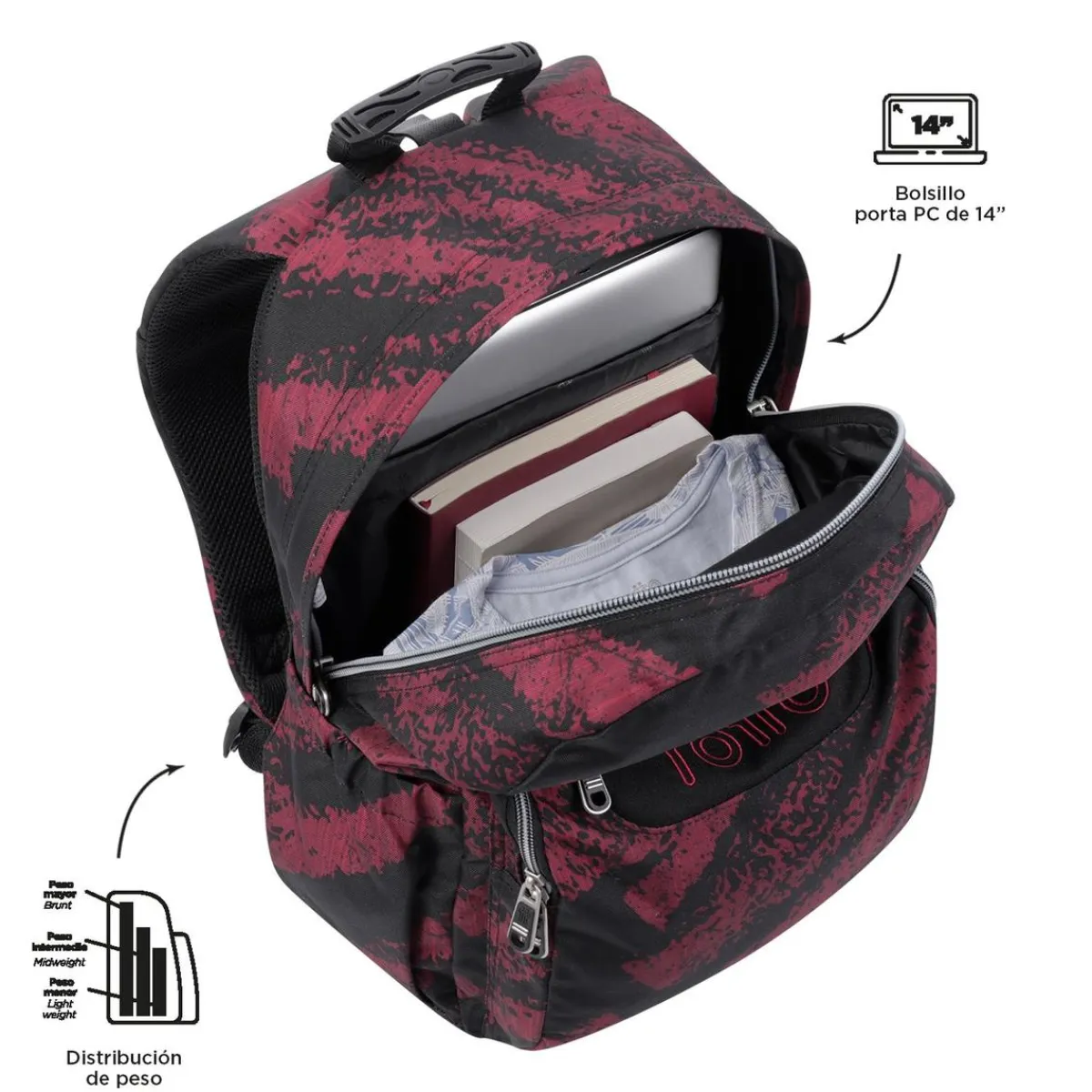 TOTTO Material Escolar*- Mochila escolar adaptable a carro tiza roja Acuareles