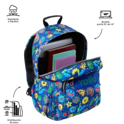 TOTTO Material Escolar*- Mochila escolar adaptable a carro Tello azul Acuareles