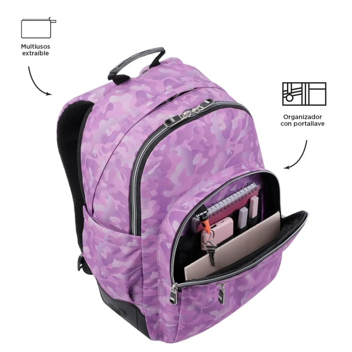 TOTTO Material Escolar*- Mochila escolar camuflaje rosa Crayoles