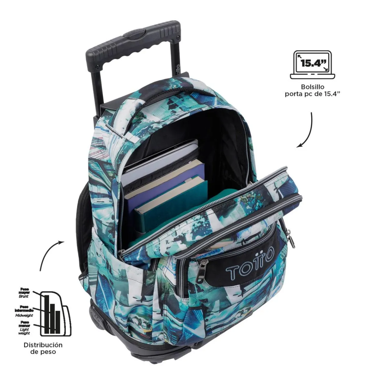 TOTTO Material Escolar*- Mochila escolar con ruedas postales y casetes Renglones