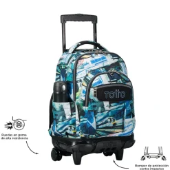 TOTTO Material Escolar*- Mochila escolar con ruedas postales y casetes Renglones