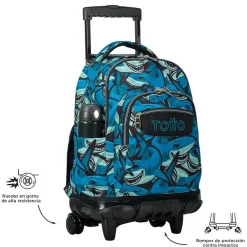 TOTTO Material Escolar*- Mochila escolar con ruedas tiburones Renglones
