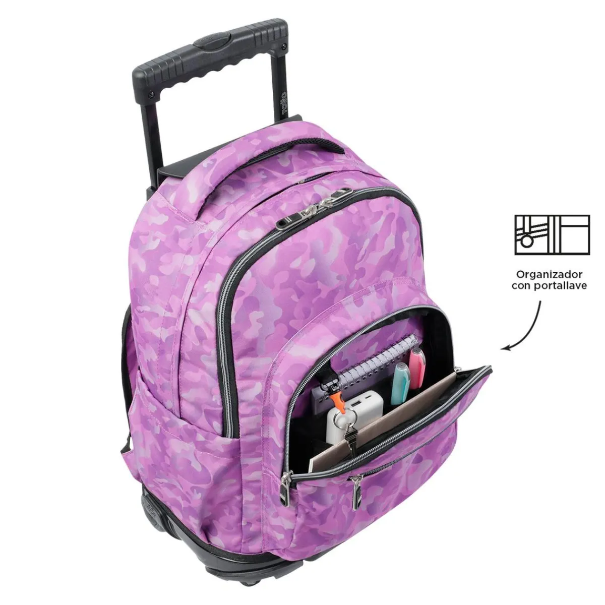 TOTTO Material Escolar*- Mochila escolar con ruedas camuflaje rosa Renglones