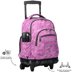 TOTTO Material Escolar*- Mochila escolar con ruedas camuflaje rosa Renglones