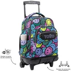 TOTTO Material Escolar*- Mochila escolar con ruedas emojis Renglones