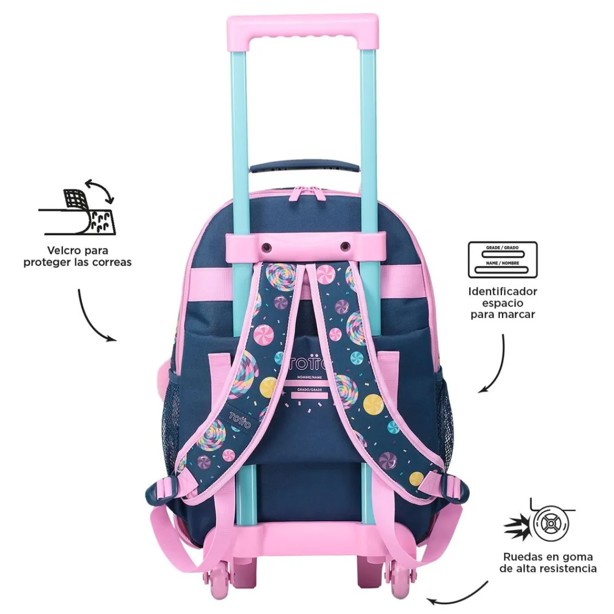 TOTTO Material Escolar*- Mochila escolar con ruedas mediana Sweet Candy