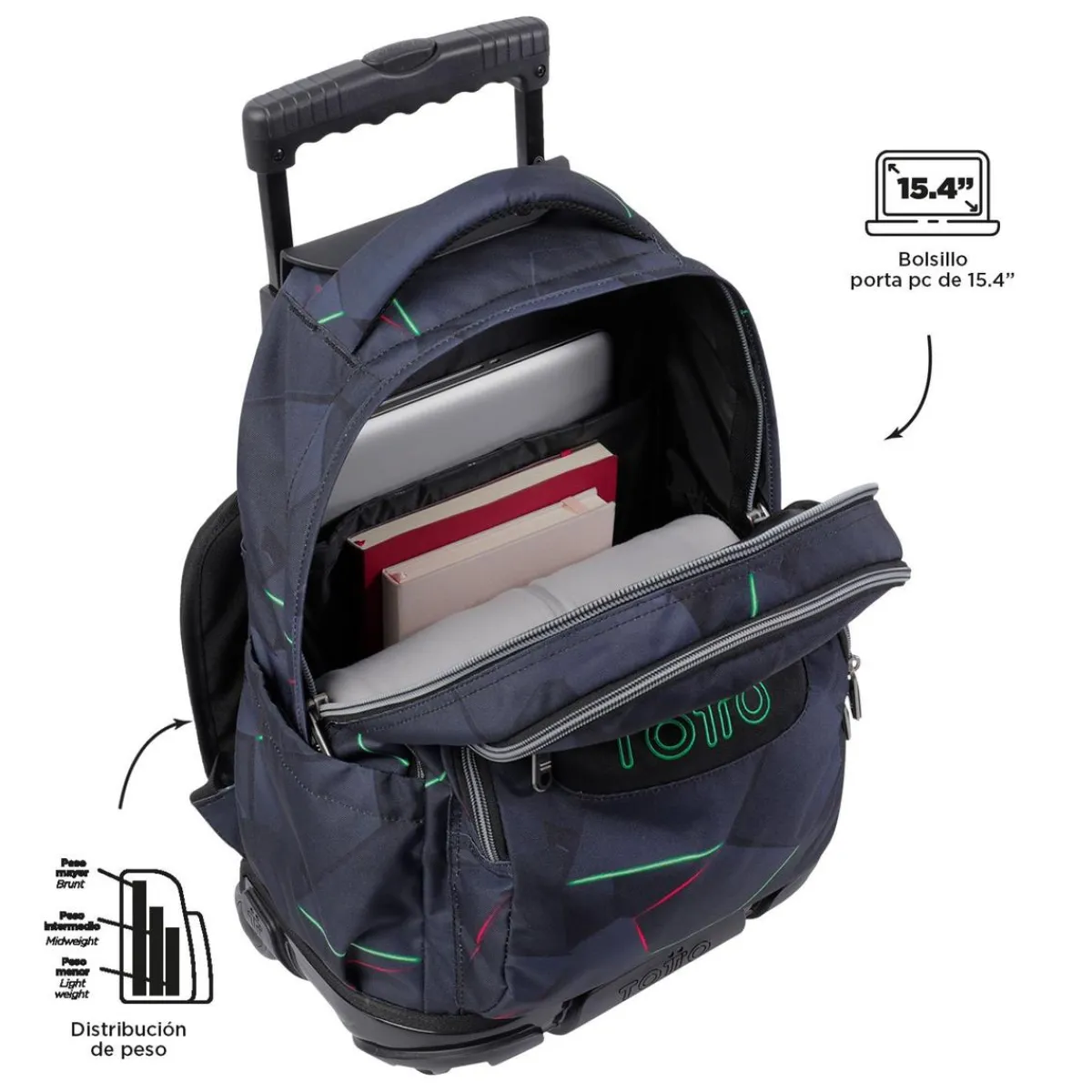 TOTTO Material Escolar*- Mochila escolar con ruedas fractal Renglones