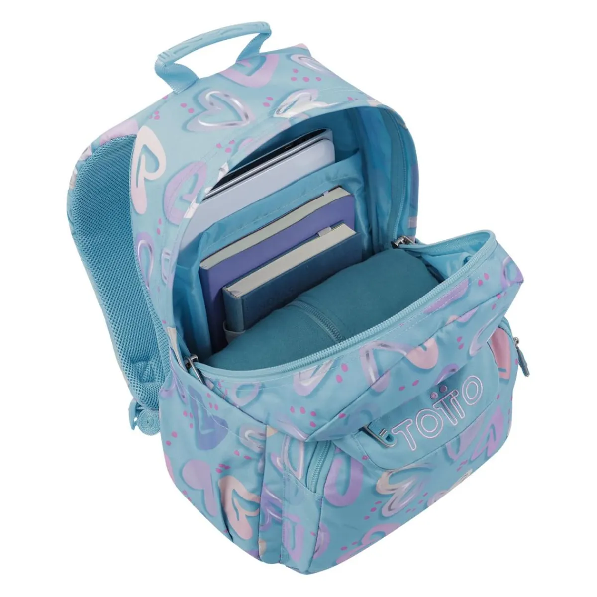 TOTTO Material Escolar*- Mochila escolar corazones pintados Acuarela