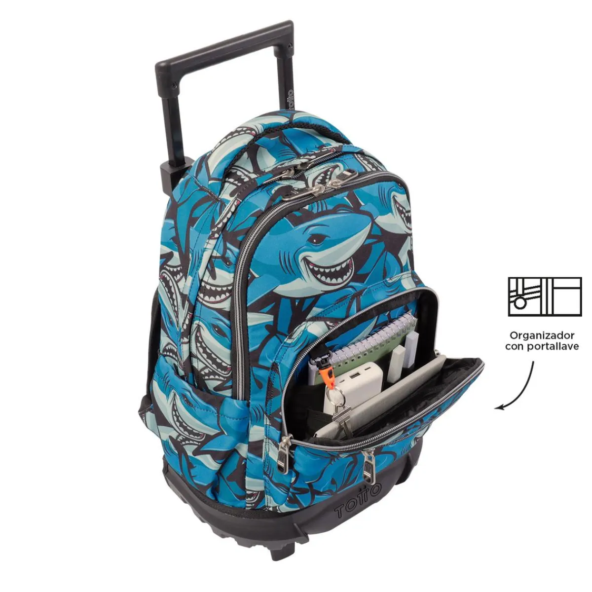 TOTTO Material Escolar*- Mochila escolar pequeña ruedas tiburones Resma