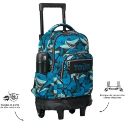 TOTTO Material Escolar*- Mochila escolar pequeña ruedas tiburones Resma