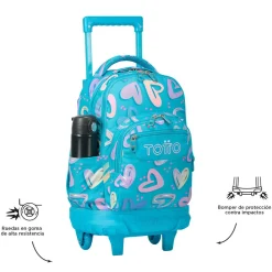TOTTO Material Escolar*- Mochila escolar pequeña ruedas corazones pintados Resma