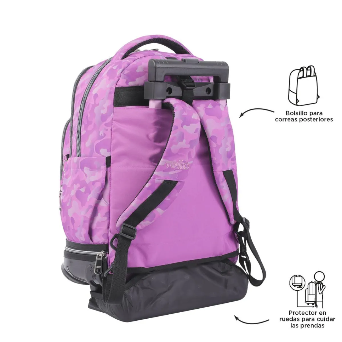 TOTTO Material Escolar*- Mochila escolar ruedas desmontable camuflaje rosa Tiza