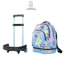 TOTTO Material Escolar*- Mochila escolar ruedas desmontable flores hawaianas Tiza