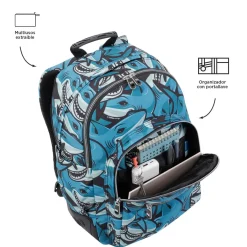TOTTO Material Escolar*- Mochila escolar tiburones Crayoles