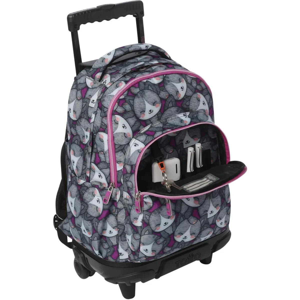TOTTO Material Escolar*- Mochila Renglones con ruedas Kitten Rose
